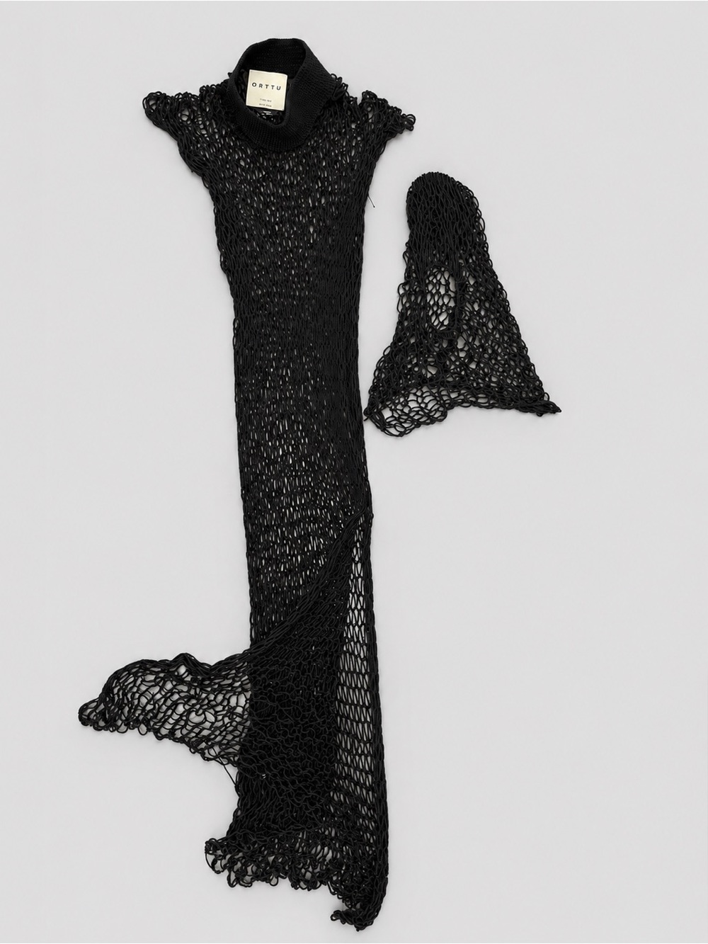 ORTTU Black Crochet Knit Maxi Dress & Matching Hat Set - Men's O/S Avant-Garde